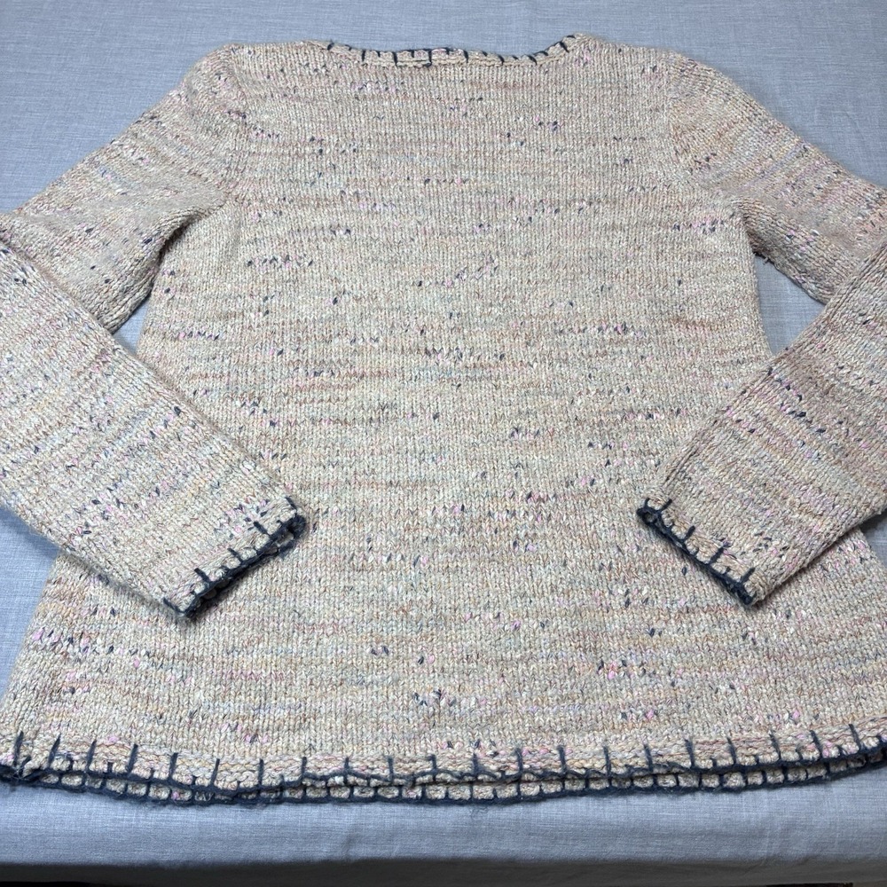 Pure Jill J. Jill Beige Marled Sweater Womens Medium Blanket Stitch Trim - Picture 12 of 12